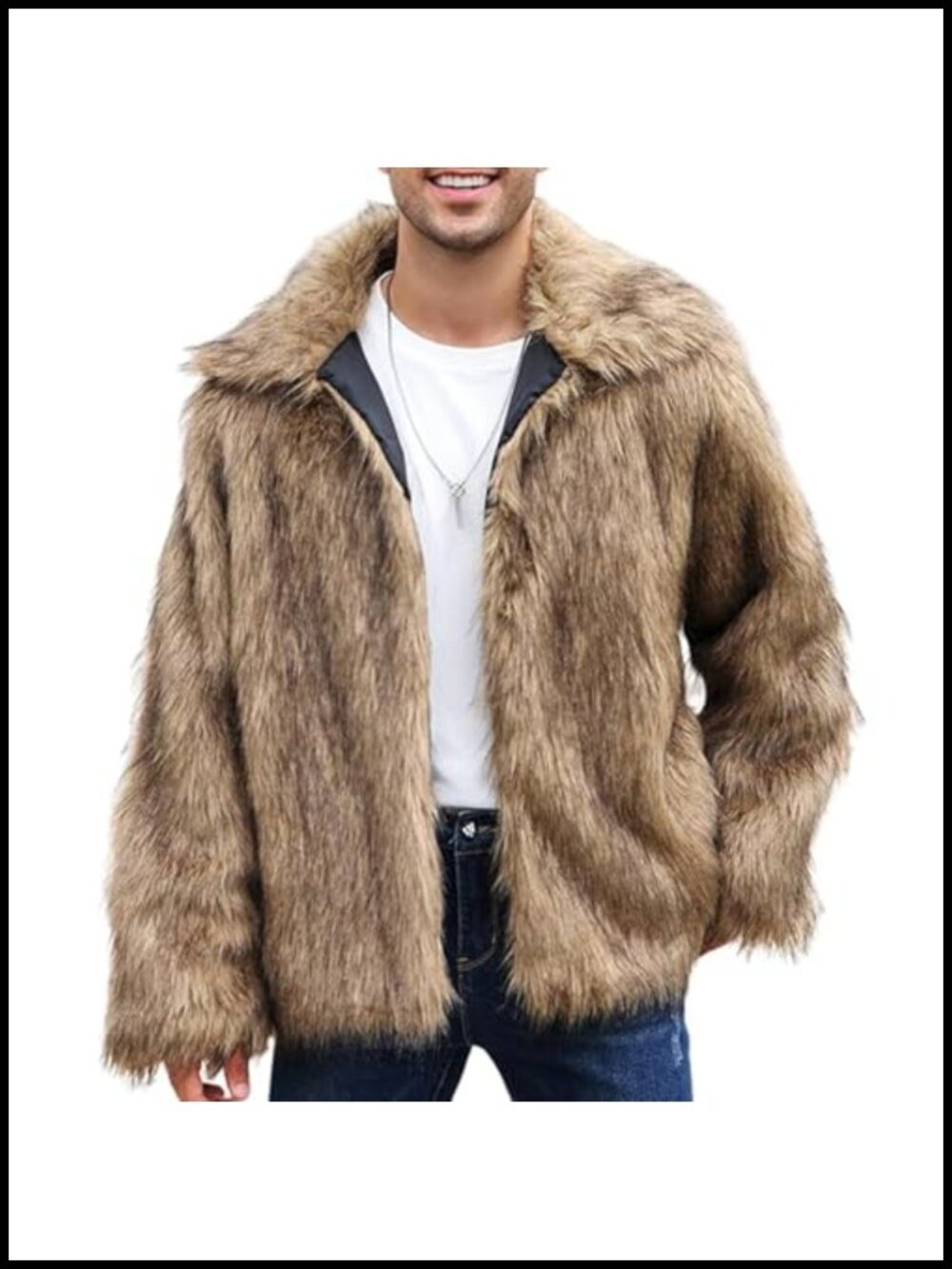 Men's Faux Fur Coat Winter Jacket Warm Fluffy Trench